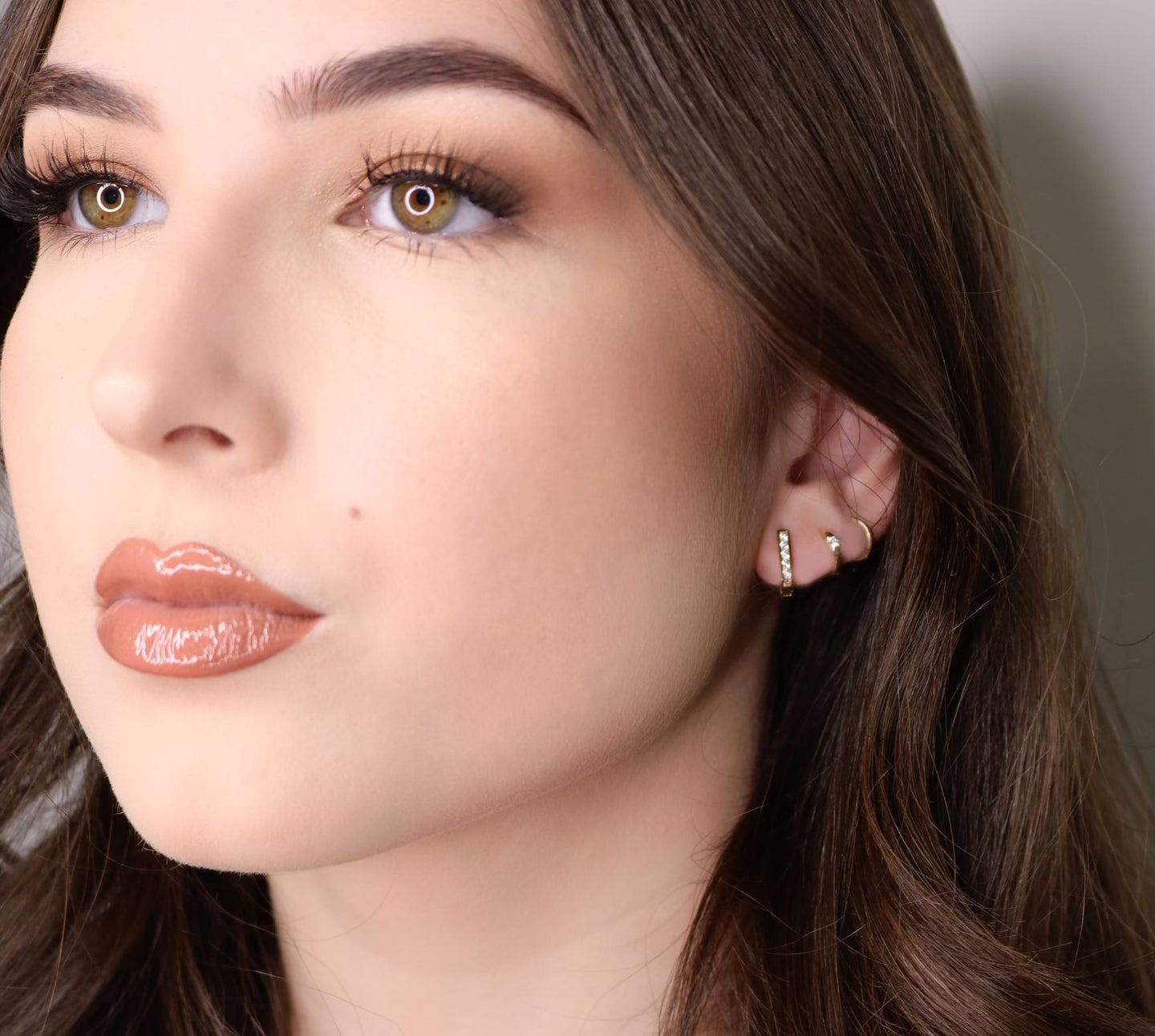 14K Gold Tiny Hoop Earrings with Single CZ | Click Lock Closure | Single or Pair